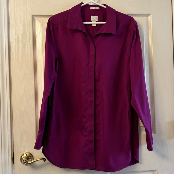 Chico’s no-iron button down tunic, size 2, magenta - Picture 1 of 6
